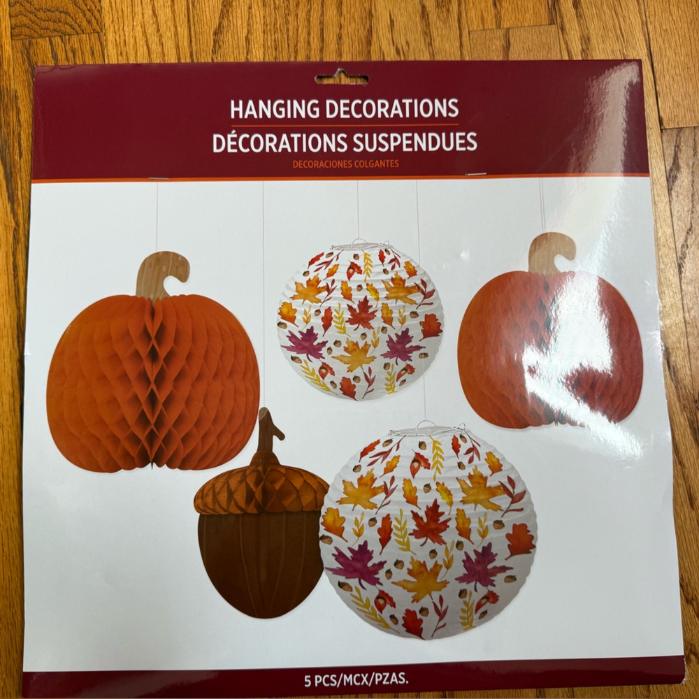 NWT Autumn Hanging Paper Bouquet Set 5 Per Pack 9 1/2-10 3/5" Fall Decoration